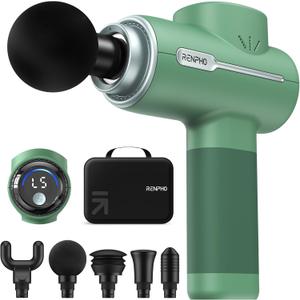RENPHO Massage Gun Deep Tissue, FSA HSA Eligible Portable Percussion Massager for Back and Neck, Gifts for Men and Women, Handheld Device with Carry Case, Active Green
