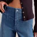 Womens Wide Leg Jeans Mid High Waisted Baggy Straight Leg Stretchy Denim Pants Seamed Long Trousers (Blue)