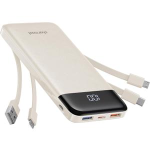 Portable Charger with Built in Cables, Portable Charger with Cords Wires Slim 10000mAh Travel Essentials Battery Pack 6 Outputs 3A Fast Charging Power Bank for iPhone Samsung Pixel LG Moto iPad (Qianka)