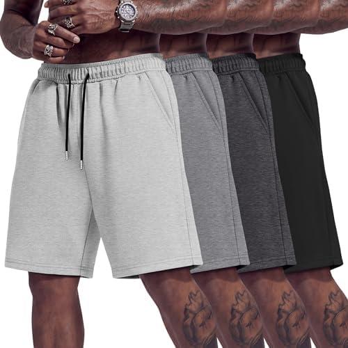 Sweetyweee 4 Pack Mens Athletic Shorts 9 Inch Inseam Gym Workout Drawstring Shorts Lightweight Casual Pants with Pockets Large