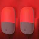 670nm Red Night Light with Retractable Plug [2 Pack] - Zero Blue Light, with Dusk to Dawn Sensor - Auto On/Off 0.3W LED Night Light Plug into Wall Pefect for Bedroom,Bathroom,Nursery,Hallway
