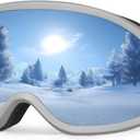OTG Ski Goggles,100% UV Protection,Anti Fog,Polarized Ski Snowboard Goggles for Men Women Adult (Fullrevo-spherical-iceblue-vlt16%)