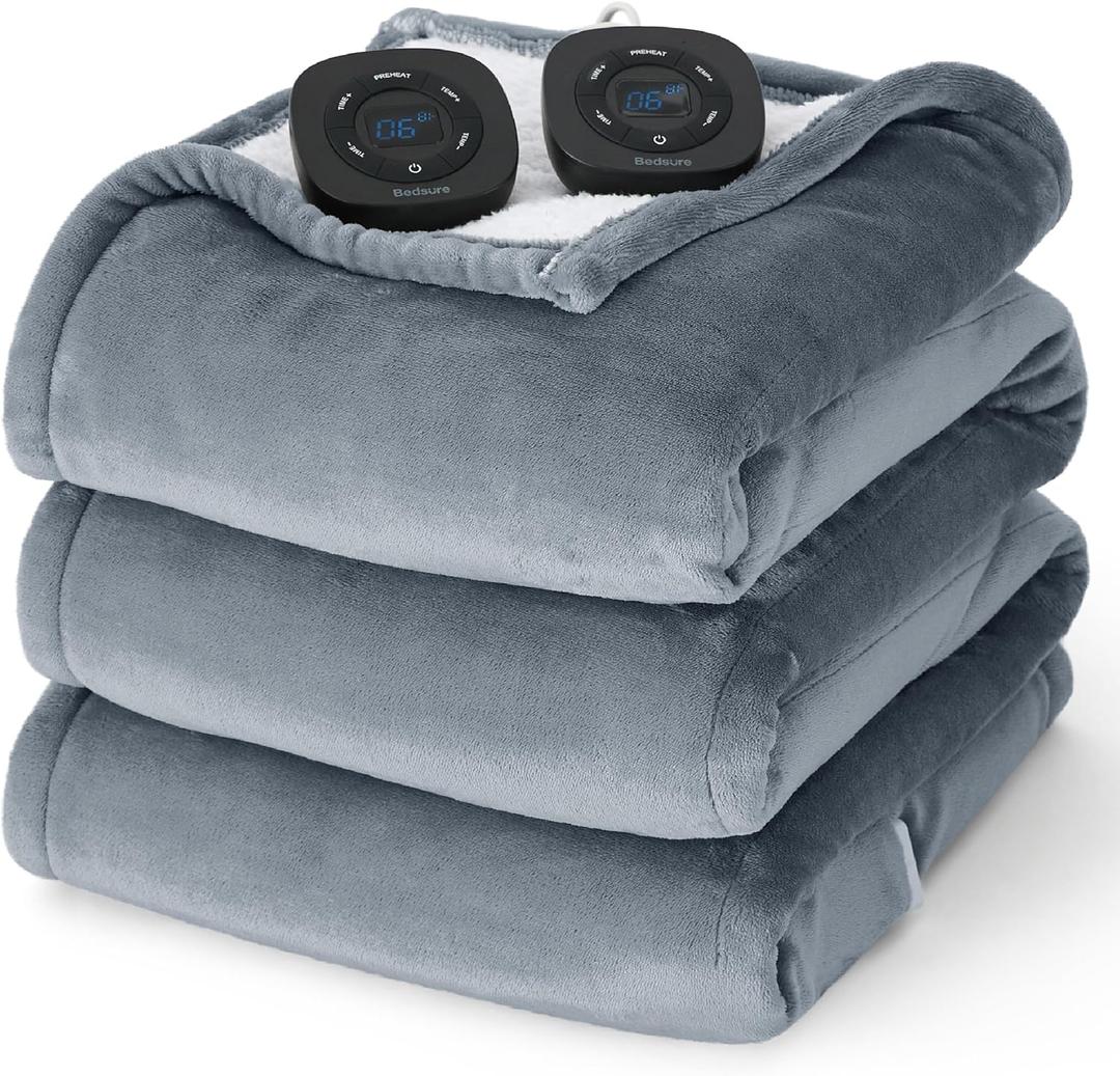 Bedsure Electric Blanket King Size - Dual Control Heated Blanket Queen, GentleSoft Fast Heating with 10 Time Settings & 10 Heat Settings, Warm Gift for Grandma (100x90 inches, Grey) (King, 01 - Grey)