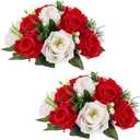 NUPTIO Flower Centerpieces for Wedding Tables: Red & White Artificial Flower Ball Arrangement for Christmas Thanksgiving Party - 2 Pcs Fake Floral Rose for Bridal Shower Decor