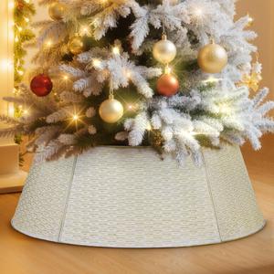 Lanpn Metal Christmas Tree Collar 20 inch, Christmas Tree Ring Collar for Small Mini Pencil Xmas Stand Cover Real Artificial Trees Indoor Outdoor Decoration (Copper, Horizontal Weave)