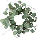 Idyllic Eucalyptus Leaves Wreath Metal Polyester Green Wreath 14 Inches for The Front Door Décor, 1 Pack