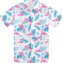 2-10T Boys Novelty Hawaiian Short Sleeve Button Down Dress Shirt (A0-flamingo 01)