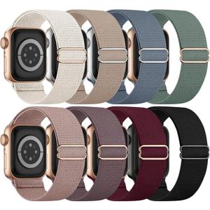 8 Pack Stretchy Solo Loop Band Compatible with Apple Watch Bands for Women Men 40mm 38mm 41mm 42mm 44mm 45mm 46mm 49mm, Nylon Braided Strap for iWatch Series 11 10 9 8 7 6 SE 5 4 3 Ultra 3 Ultra 2 (Black/Starlight/Pink/Cactus/Milk Tea/Smoke Violet/Blue Gray/Wine)