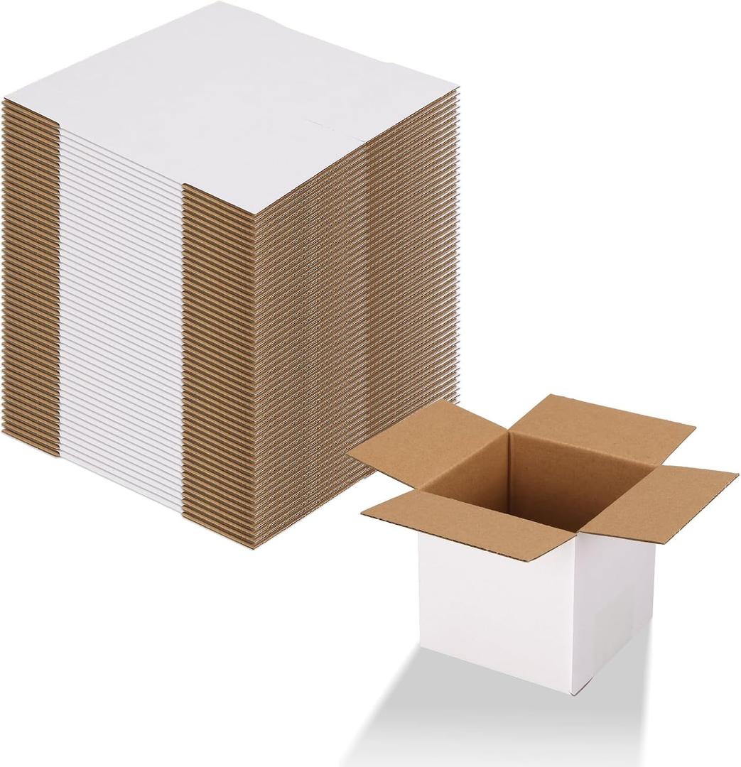 Calenzana 4x4x4 Shipping Boxes Set of 50, Small Corrugated Cardboard Box for Mailing Packing Gifts, White