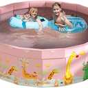 Folding Non Inflatable Swimming Pool, Home Swimming Pool, Mesh PVC Material, Suitable for Backyard Swimming Pool (Pink, 35inch)