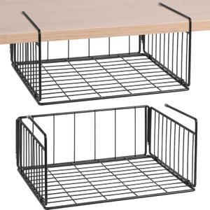 SUFAUY Pack of 2 Under Shelf Basket, Hanging Cabinet Under Sink Wire Rack Storage Organizer, 11.6" D x 12.6" W x 5.9H, Black