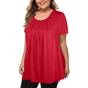 MANER Women's Plus Size Tops Short Sleeve Flowy Shirts Casual Blouses Tunic Tops /L-4XL