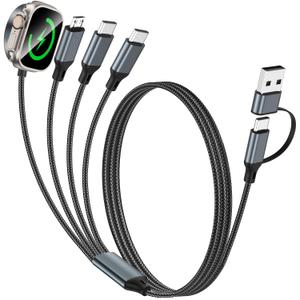 Travel Essentials,Multi Charging Cable for Apple Watch Charger/iPhone Charger/Samsung Charger,USB A & Type C Power Cable for iWatch Ultra/10-2/iPhone 17-11/Samsung S26,eBook Readers,Car[1.2M]-Black