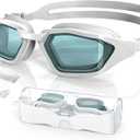 Greatever Sleek Swim Goggles Unisex-Adult, UV400 Protection Swimming Goggles, HD Wide View Goggles, Anti Fog No Leakage (G13-white/ Light Brown Lens)