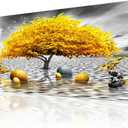 Wapluam Large Canvas Wall Art for Living Room Office Bedroom Decor - Black and White Framed Painting With Yellow Tree View - Home Decoration Artwork Prints 24"X48"