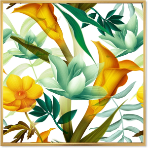 Tropical Foliage and Yellow Flowers III - Modern Framed Canvas Wall Art Print