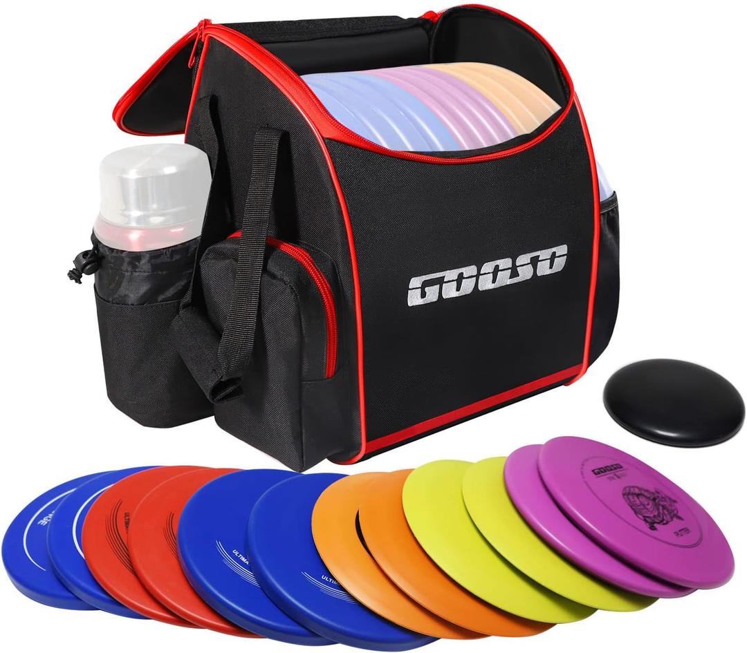 Disc Golf Set with Bag - 12 PCS Flying Disc Golf Discs for Beginner with Putter, Midrange, Driver | Portable Disc Golf Backpack Holds 28+ Discs Free Stand Bag Design for Convenient Use (Red)