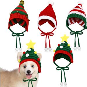 4 Pack Christmas Knitted Dog Santa Hats Bulk Pet Crochet Dog Hats Halloween Christmas Costume Outfit Cap Warm Winter Puppy Cats Beanie Holiday Party Dress Up Props (Medium)