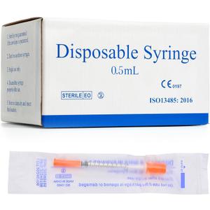 U 100 0.5 mL 30 Gauge 1/2 Inch Syringes, Lab Dispensing Syringe with Needle, Individual Wrapped, Box of 100