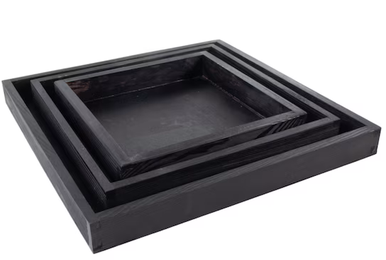 Square Wooden Black Tray Set