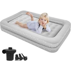 Air Mattress for Kids 4-7 Years - Toddler Travel Bed with Built-in Pump, Sides for Safety, Ultra Soft Plush Surface - Portable Kids Sleeping Pad for Camping, Hotels, Sleepovers & Grandparents' House