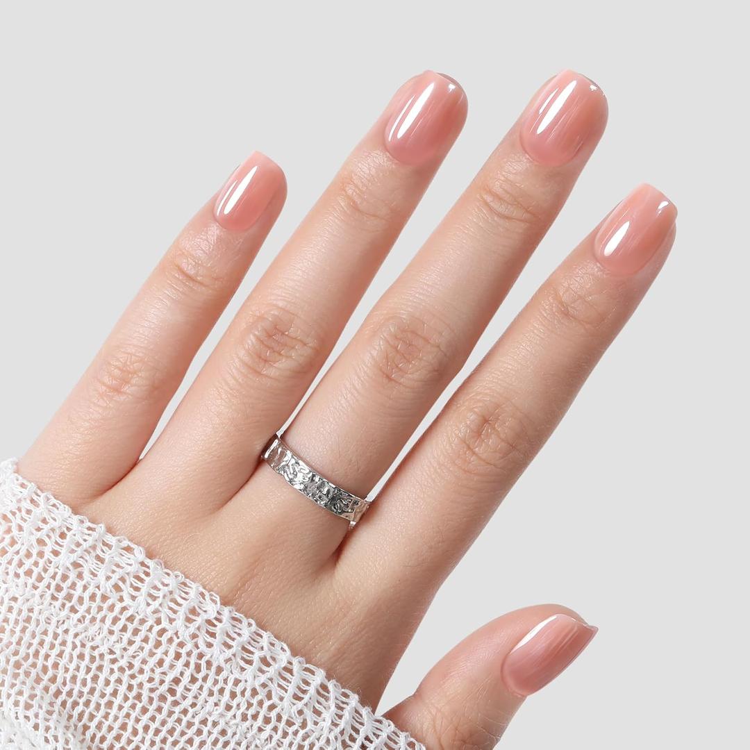 UNA GELLA Press On Nails Short Square : Ombre Soft Gel Press Ons Kit with Nail Glue Adhesive Tabs Nail File, Valentine's Day 16 Sizes  32 Reusable Fake Nails, Nude Cream