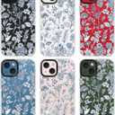 for iPhone 13 Case, Vintage Botanical Pattern with Blue Flowers, Military-Grade Drop Protection, Floral Soft Slim TPU Protective Cover with Camera Protection for Women & Girls