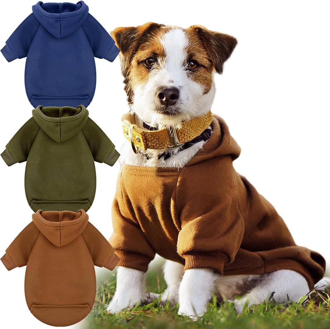 3 Pcs Small Dog Winter Hoodie Warm Soft Puppy Dog Hoodie Sweatshirts with Pocket Pet Clothes for Dogs Cat Costume(S: Weight: 6.6-9.4lb,Dark Color)