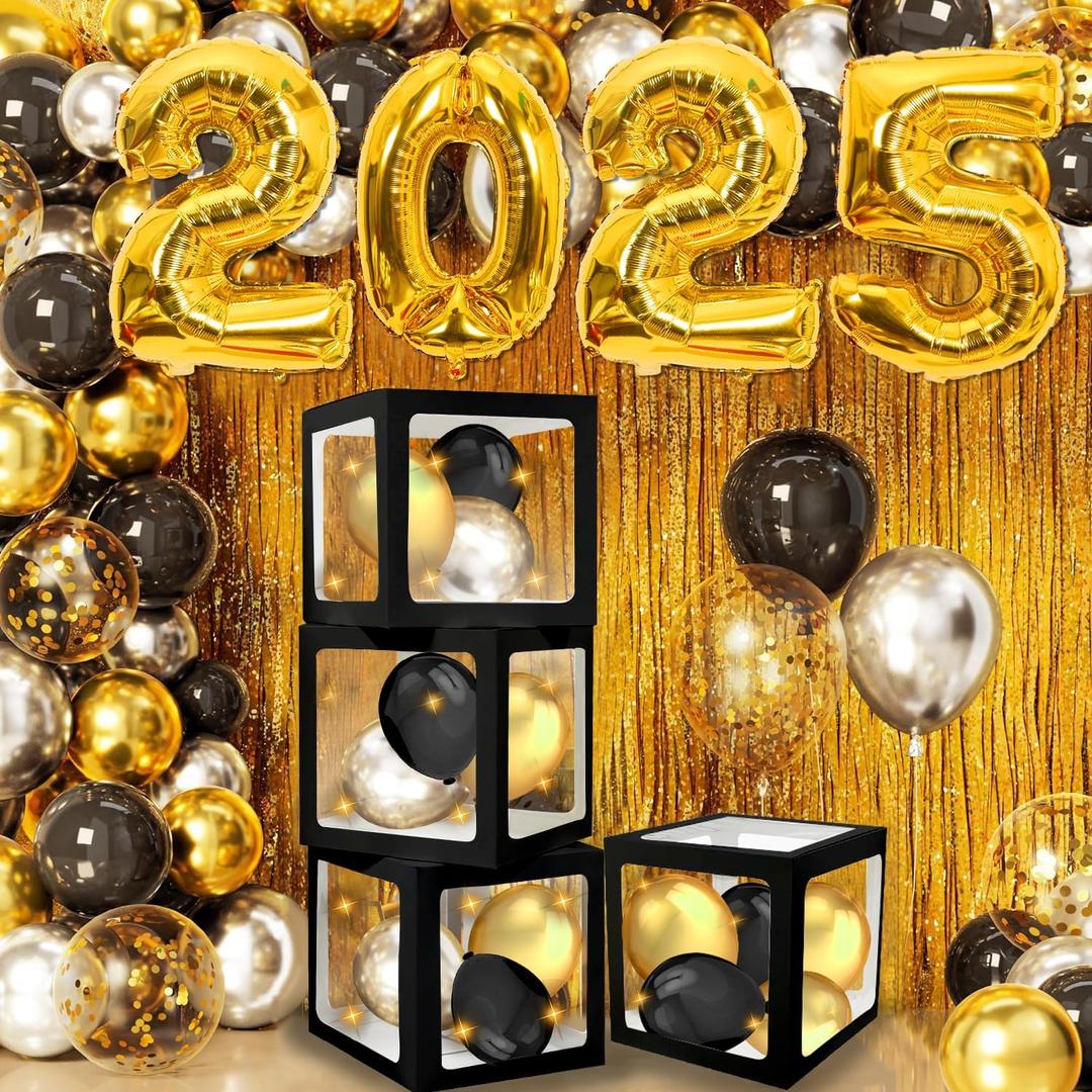 Happy New Year Decorations 2025 - Gold & Black Balloons Arch, Party Supplies for Indoor & Outdoor