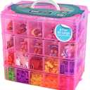 Bins & Things Bead Organizer with Adjustable Compartments - Durable Toy Organizers and Storage Solution for Dolls, Crafts, Mini Toy Figures, Jewelry and Beads - 4 Tier, 40 Compartments, Pink