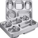 Foaincore 8 Pack 304 Stainless Steel Divided Plates Rectangular Portion Control Plates with Compartments Unbreakable Metal Food Tray for Lunch, Dinner, Camping, Heavy Gauge (5 Compartment)