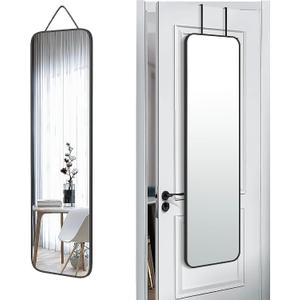 SCWF-GZ 47x14 Mirror Full Body Length Door Hanging/Rope Hang/Wall Mounted Metal Frame Rectangle Mirrors for Bedroom Bathroom Dressing Living Room 47 inch Black