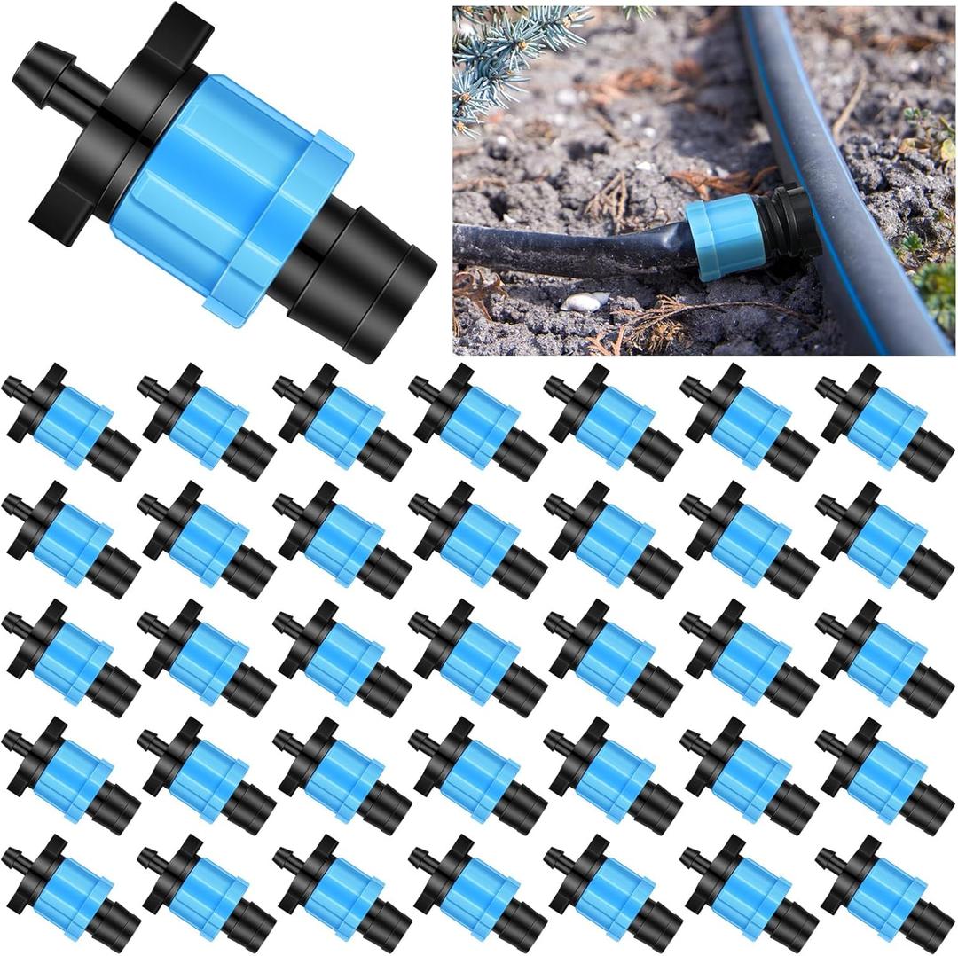 Frienda 50 Pcs Drip Irrigation Kit, 1/4" Barb for 5/8" Drip Tape, Twist Locks, Blue PP Plastic, Suitable for Gardens, Landscaping
