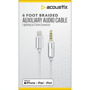 Acoustix 3.5mm to Apple Lightning Braided Auxiliary Cable - White - 6'