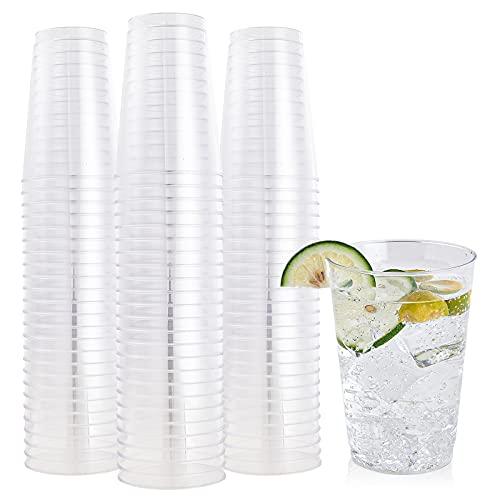 FOCUSLINE 12 oz Clear Plastic Cups, Disposable Heavy Duty Hard Plastic Cups, Reusable, 100 Count