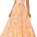 ZESICA Women's Summer Floral Maxi Dresses 2026 Sleeveless Spaghetti Straps A Line Flowy Wedding Guest Sundress with Belt (Medium)