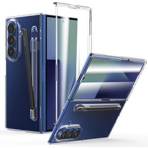 Foluu Slim Fit Case for Samsung Galaxy Z Fold 7 with Pen Holder & Front Built-in Screen Protector, Hard PC Back Bumper Protective Shockproof Cover for Samsung Galaxy Z Fold7 5G 2025 (Clear)