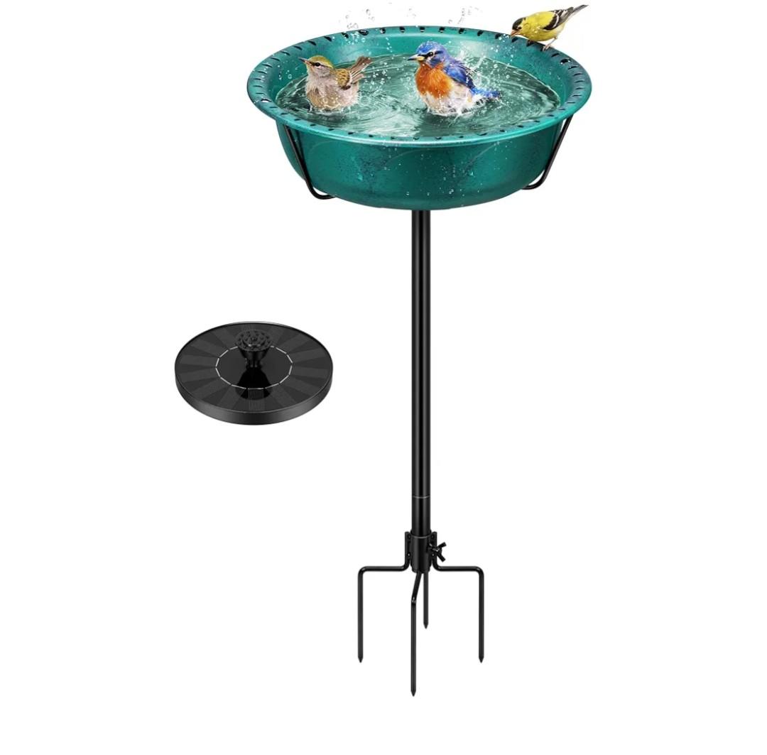 VIVOHOME Bird Bath with Solar Fountain for Outside, Weather-Resistant ABS Birdbath Bowl with Solar Powered Pump, Metal Ground Stake for Outdoor, Garden, 1.45 Gallons, Green