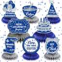 8Pcs Blue Retirement Decorations Navy Blue Silver Happy Retirement Table Honeycomb Centerpieces Farewell Table Topper Decor for Men Women Office Going Away Photo Booth Props Labor Day Party Supplies