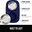 GORILLA GRIP Dog Bowl Set with Slip Resistant Silicone Feeding Mat, Food Grade 304 Stainless Steel Bowls, BPA Free, High Edge Spill Containment, Dishwasher Safe, Finger Notch Removal, 2 Cup, Navy Blue