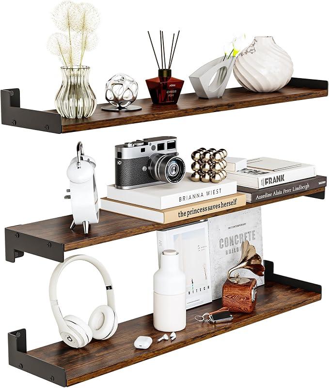 Floating Shelves for Wall, Shelves for Decor Storage,3Pcs 24'',Brown
Wall Mounted Wood Shelf for Bedroom, Living Room, Bathroom, Kitchen,Long Picture Ledge Shelves.