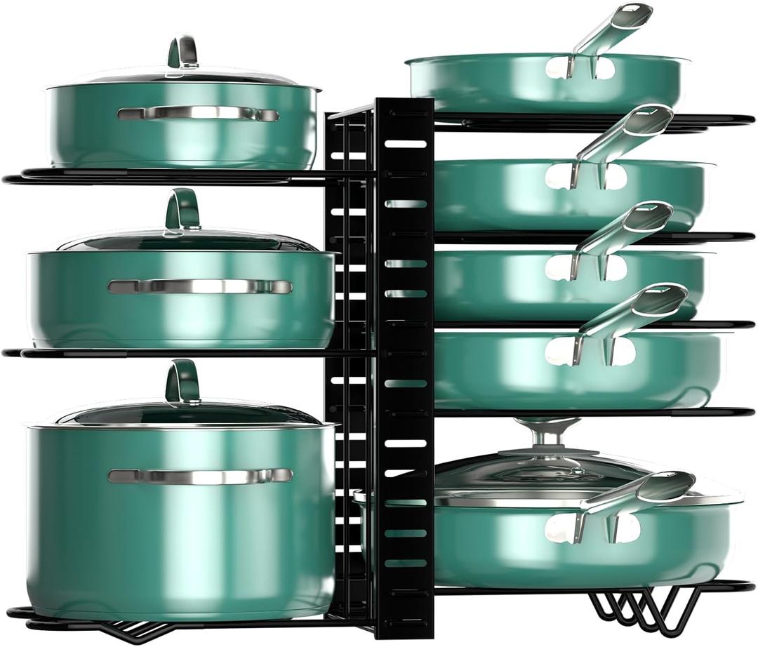 Dailyart Pot and Pan Organizer for Under Cabinet Adjustable 8-Tier Pots and Pans Storage Organizer with 3 DIY Methods Pan Organizer Rack for Cabinet, Pan Organizers Inside Cabinet for Frying Pan, Lid
