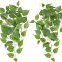 Mkono Fake Hanging Plants, 2pcs Artificial Plants for Home Decor Indoor Fake Vines Greenery for Bedroom Wall Living Room Bathroom Kitchen Office Christmas Decor, Pothos(No Flowerpot)