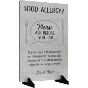 Please Ask Before You Eat, Food Allergy And Intolerance Warning Sign/Notice – A4 Size, Supplied With Wooden Stand – Display This Customer Notice In Your Food Establishment (White Wood Effect)