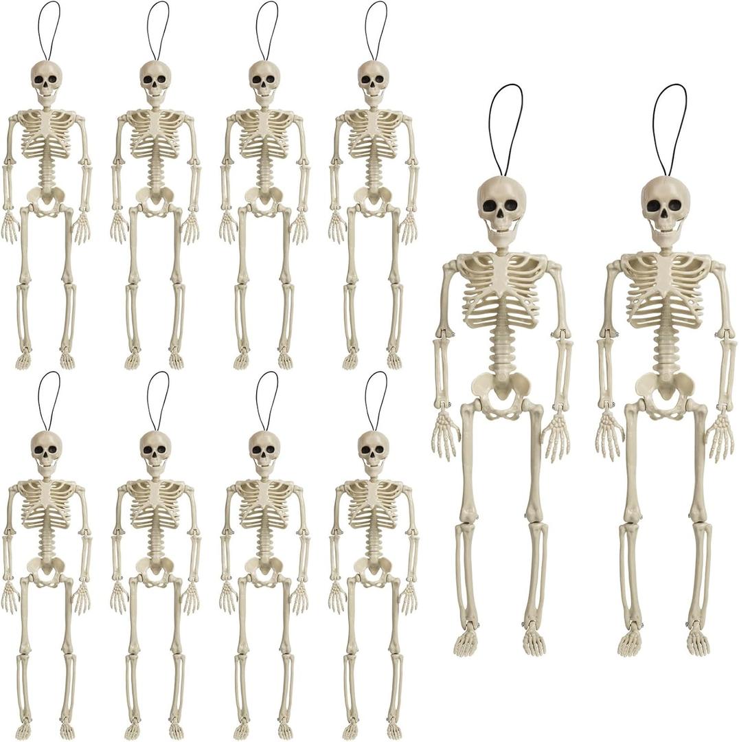 DECORLIFE 10 Pack 16" Skeletons Halloween Decorations, Full Body Plastic Skeletons with Posable Joints, Graveyard Haunted House Decor