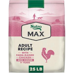 Nutro Max Mini Chunk Dry Dog Food, Adult Dog Food Dry Recipe with Farm-Raised Chicken, 25 lb. Bag, Best By: NOV 04, 2026