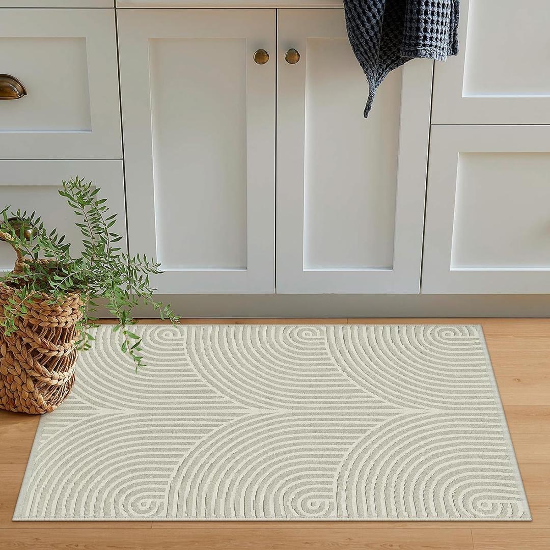 Tiffasea Indoor Door Mats for Entryway, Washable Beige Small Area Rug 2'x3' Reversible Entry Mat Front Door Rug, Cotton Woven Modern Bathroom Rug Indoor Outdoor Rugs for Bedroom Kitchen Porch
