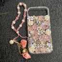 Changjia for iPhone Air Glitter Bling Case,Cute Girly Luxury 3D Sparkle Crystal Rhinestone Flowers Floral Diamond Gems Pearl with Lanyard Wrist Strap Women Girls Phone Case for iPhone 17 Air 6.5",Pink