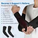 NURCOM Medical Compression Arm Sleeve for Men Women, 20-30 mmHg with Silicone Band for Lymphedema, Lipedema, Pain Relief, Edema, Swelling, Post Surgery Recovery, 2 Pack, Black L