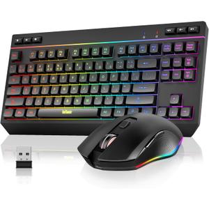 RedThunder K20 TKL Wireless Keyboard and Mouse Combo, Adjustable RGB Backlit Rechargeable Battery, Compact Layout Keyboard with Dedicated Multimedia Keys + Optical Mice for PC/Laptop(Black)
